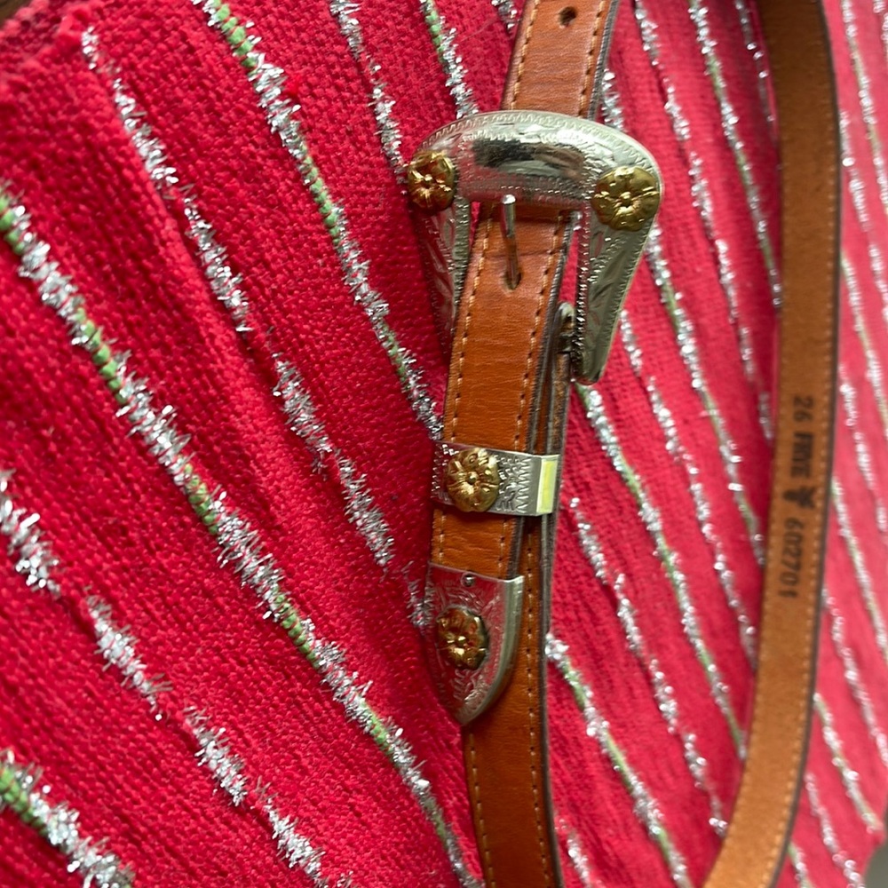 Frye Women's Skinny Leather Belt Brown Solid Nickel Silver and Gold Hardware 26”